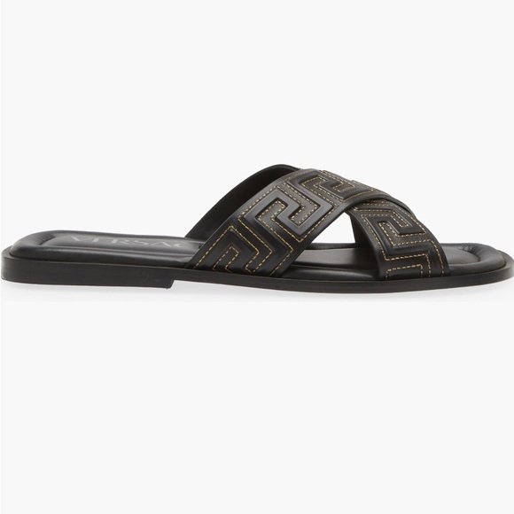 Versace La Greca Leather Slide Sandal Men Size US/ EU 40